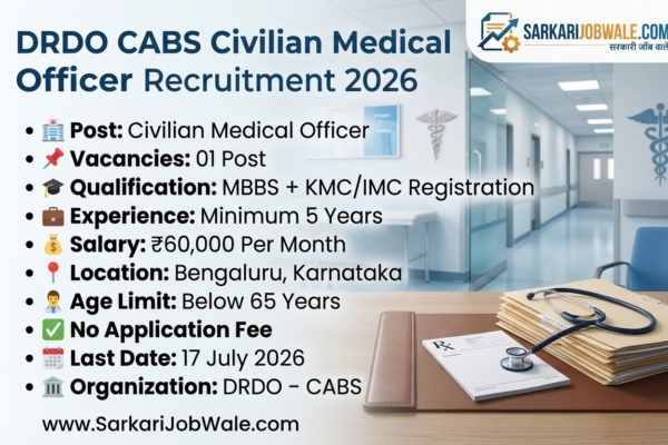 DRDO CABS Civilian Medical Officer Recruitment 2026 notification for MBBS doctors