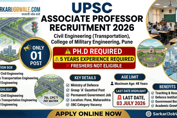 UPSC Associate Professor Civil Engineering Transportation Recruitment 2026 CME Pune