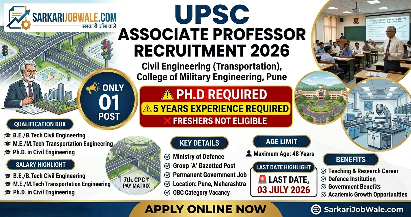 UPSC Associate Professor Civil Engineering Transportation Recruitment 2026 CME Pune