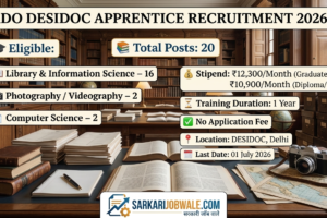 DRDO DESIDOC Apprentice Recruitment 2026 for 20 posts with stipend up to ₹12300