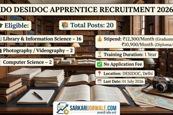 DRDO DESIDOC Apprentice Recruitment 2026 for 20 posts with stipend up to ₹12300