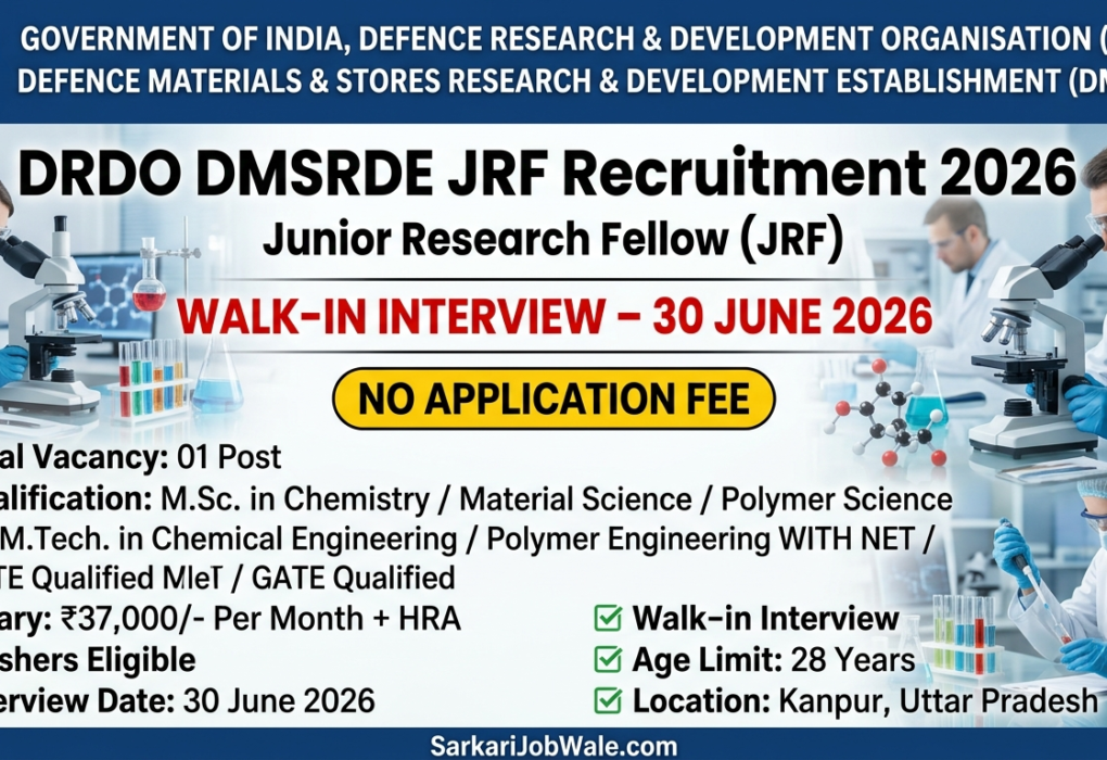 DRDO DMSRDE Junior Research Fellow Recruitment 2026