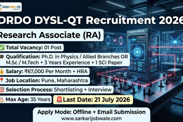 DRDO DYSL-QT Research Associate Recruitment 2026 Notification