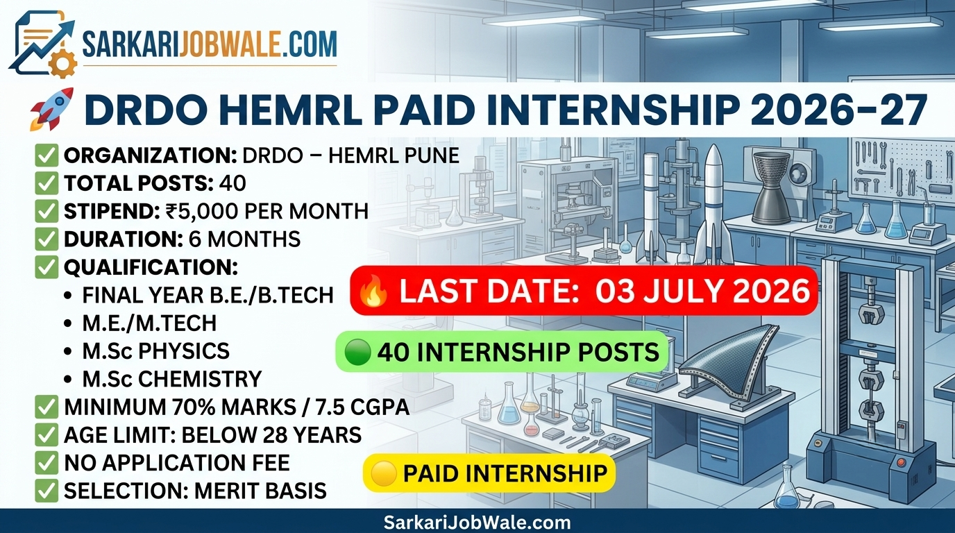 DRDO HEMRL Paid Internship Scheme 2026 for Engineering and Science Students