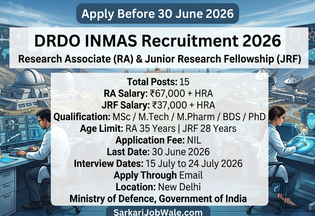 DRDO INMAS RA and JRF Recruitment 2026