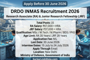 DRDO INMAS RA and JRF Recruitment 2026