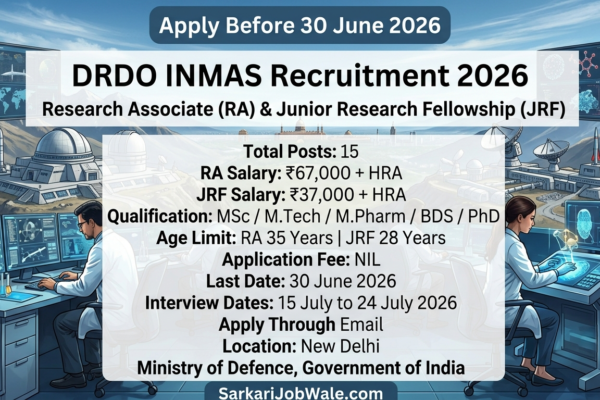 DRDO INMAS RA and JRF Recruitment 2026