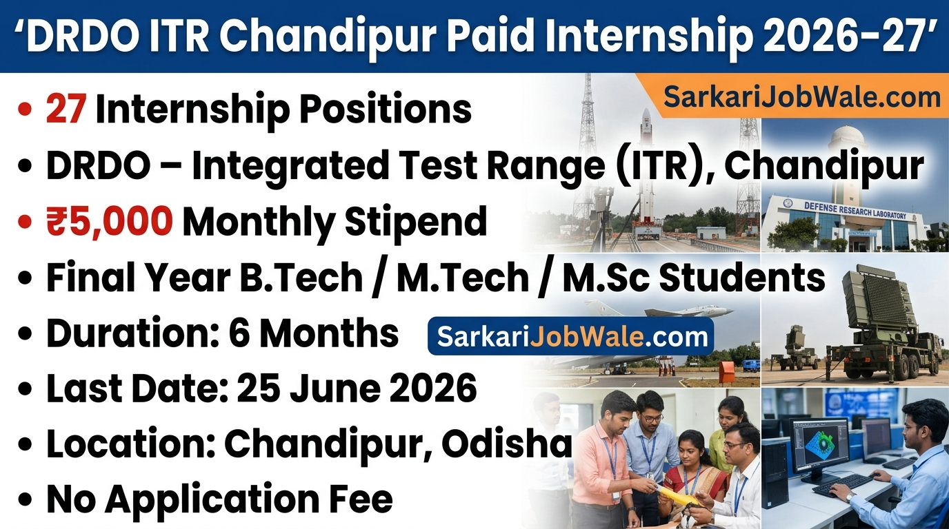 DRDO Internship 2026 Apply for 27 Positions