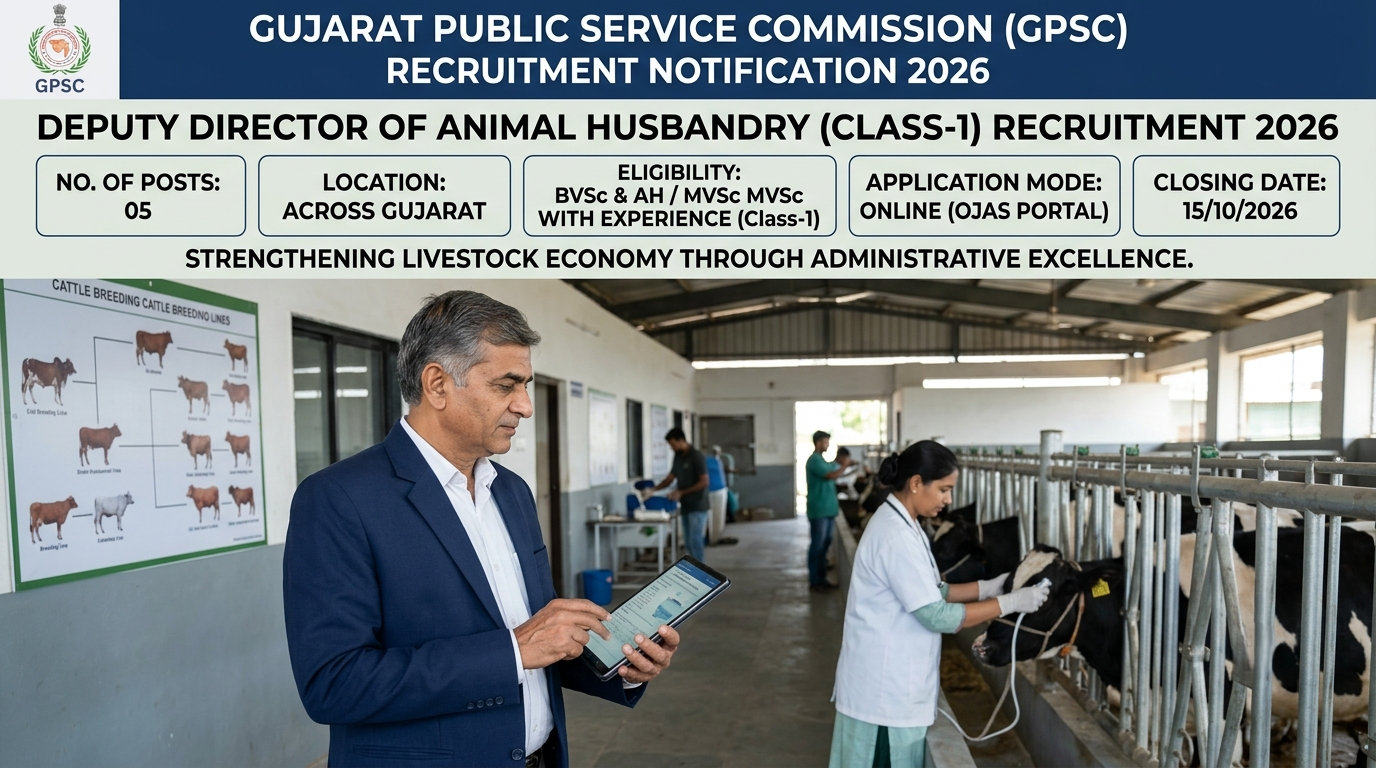 GPSC Deputy Director Animal Husbandry Recruitment 2026 Class-1 Officer Government Job Notification