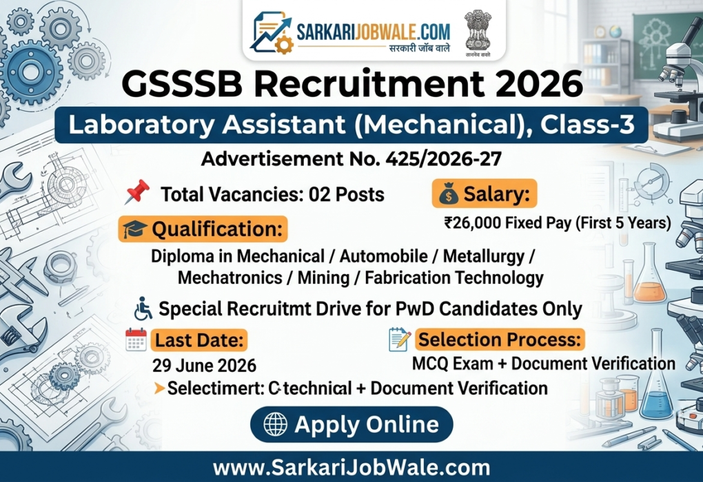 GSSSB Laboratory Assistant Mechanical Recruitment 2026 notification for 2 posts