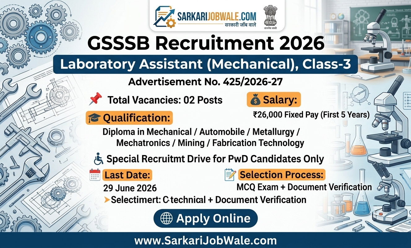 GSSSB Laboratory Assistant Mechanical Recruitment 2026 notification for 2 posts