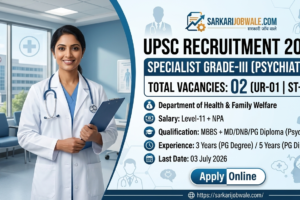UPSC Specialist Grade-III Psychiatry Recruitment 2026 notification for 2 Group A vacancies