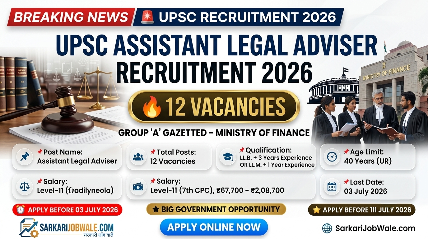 UPSC Assistant Legal Adviser Recruitment 2026 Notification for 12 Posts
