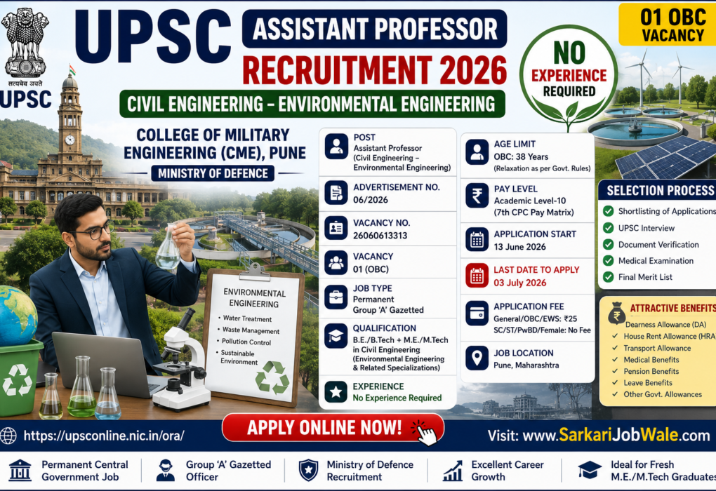 CME Pune Assistant Professor Environmental Engineering Vacancy 2026