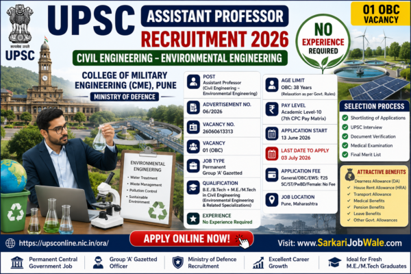 CME Pune Assistant Professor Environmental Engineering Vacancy 2026