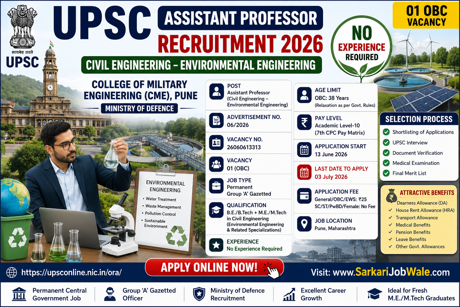 CME Pune Assistant Professor Environmental Engineering Vacancy 2026