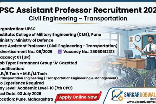 UPSC Assistant Professor Transportation Engineering Recruitment 2026