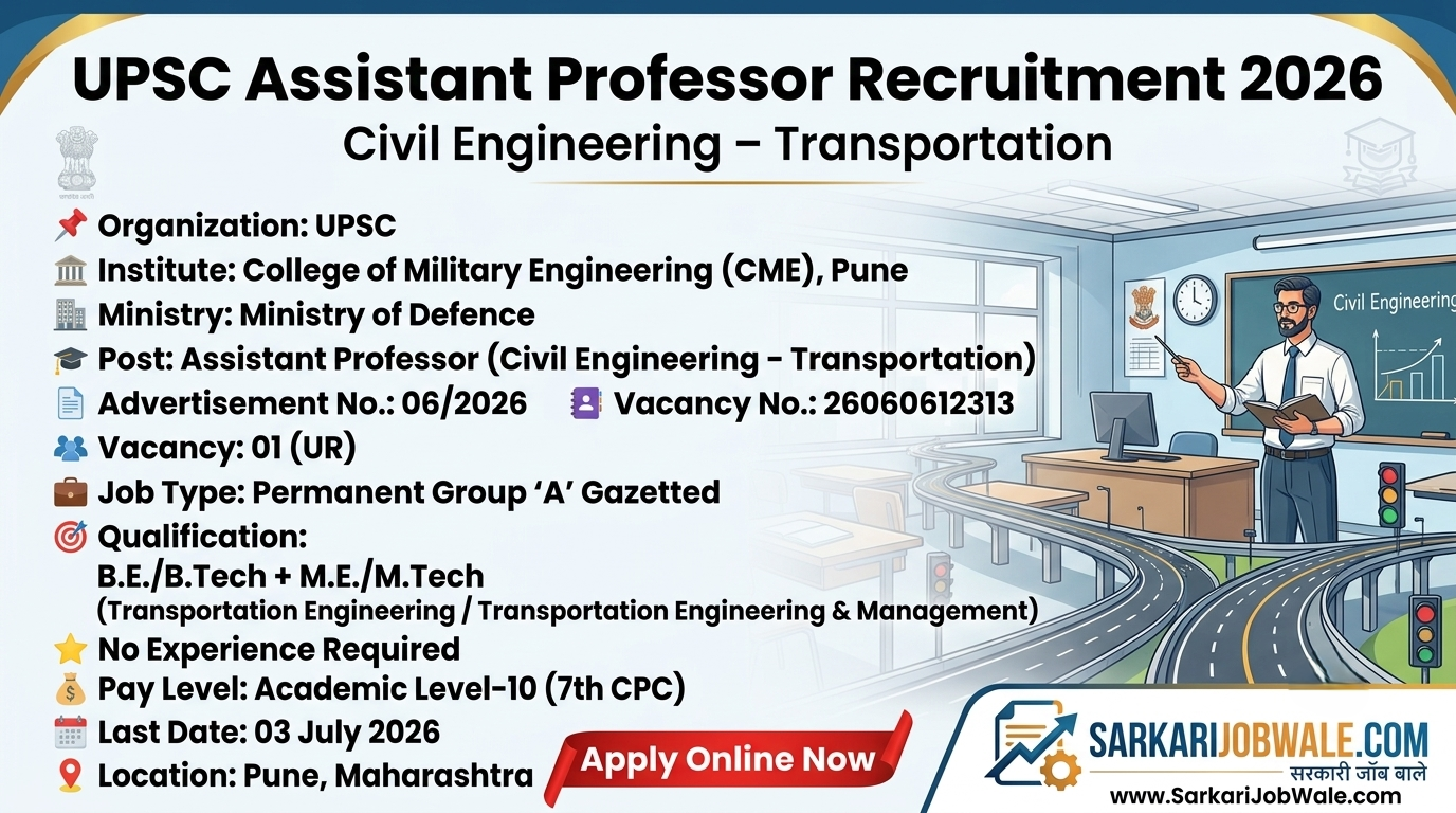 UPSC Assistant Professor Transportation Engineering Recruitment 2026