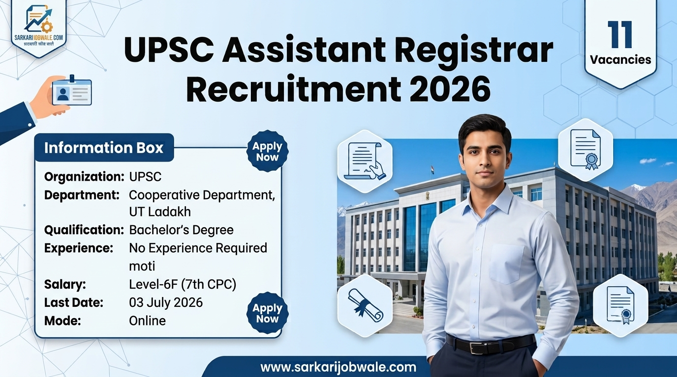 UPSC Assistant Registrar Recruitment 2026 Notification for 11 Ladakh Cooperative Department Vacancies