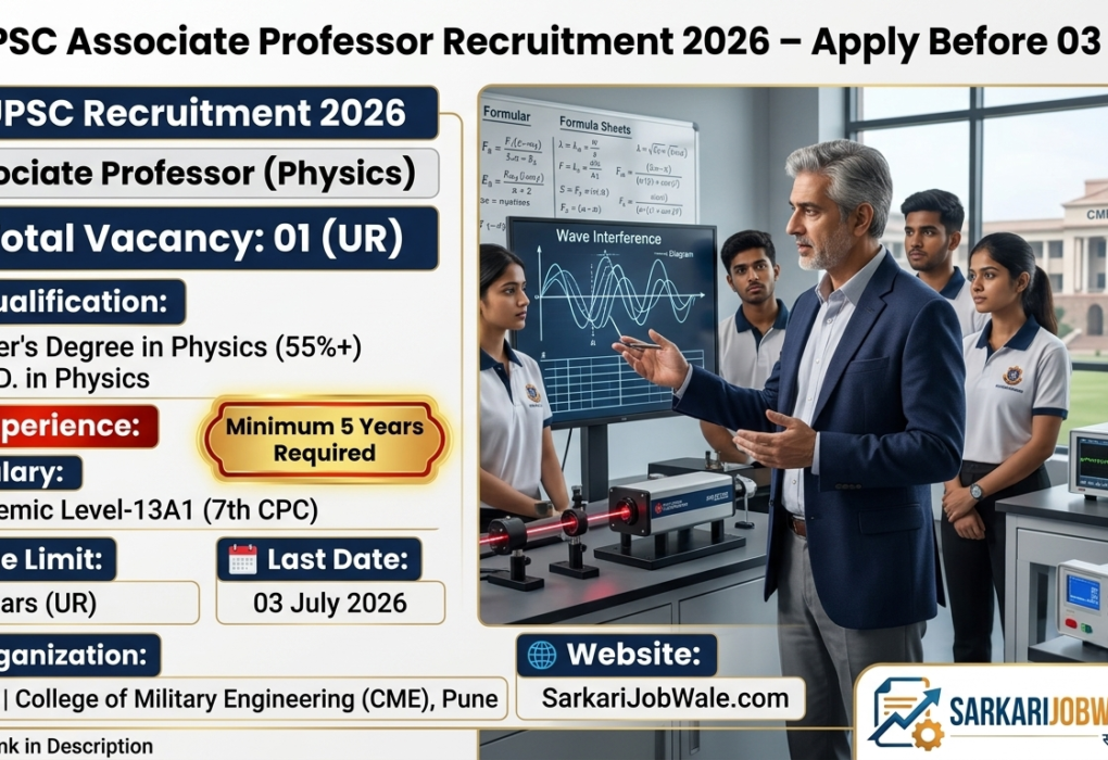 UPSC Associate Professor Physics Recruitment 2026 at College of Military Engineering Pune
