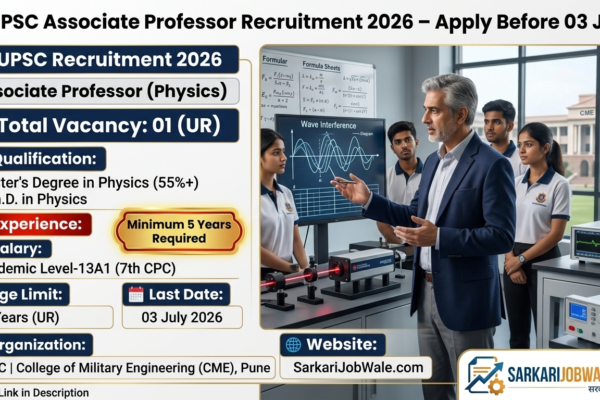 UPSC Associate Professor Physics Recruitment 2026 at College of Military Engineering Pune