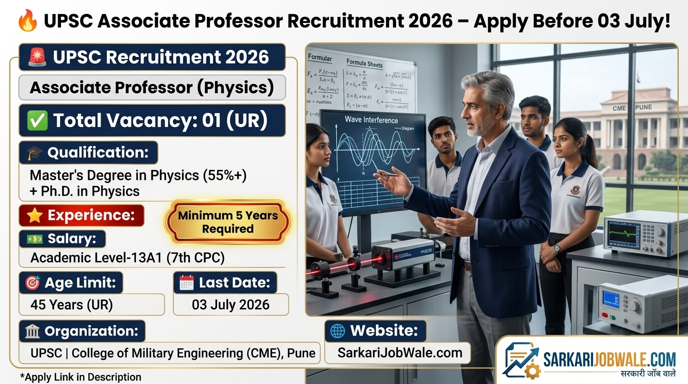 UPSC Associate Professor Physics Recruitment 2026 at College of Military Engineering Pune