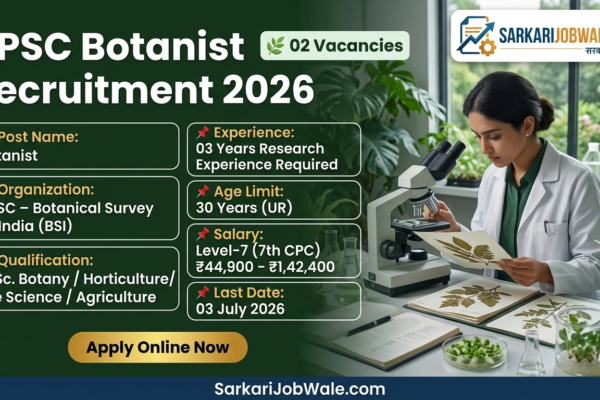 UPSC Botanist Recruitment 2026 BSI Notification for 2 Posts