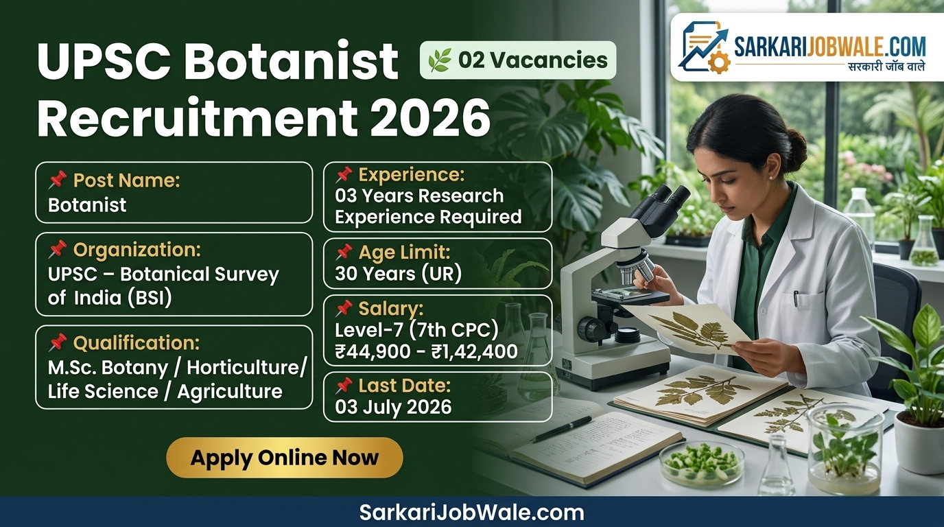 UPSC Botanist Recruitment 2026 BSI Notification for 2 Posts