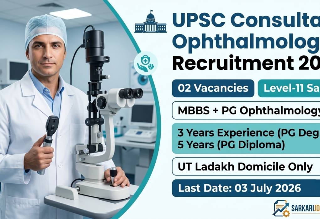 UPSC Consultant Ophthalmologist Recruitment 2026 for 02 Level-11 vacancies in UT Ladakh Health Department