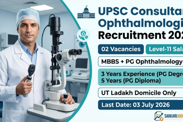UPSC Consultant Ophthalmologist Recruitment 2026 for 02 Level-11 vacancies in UT Ladakh Health Department