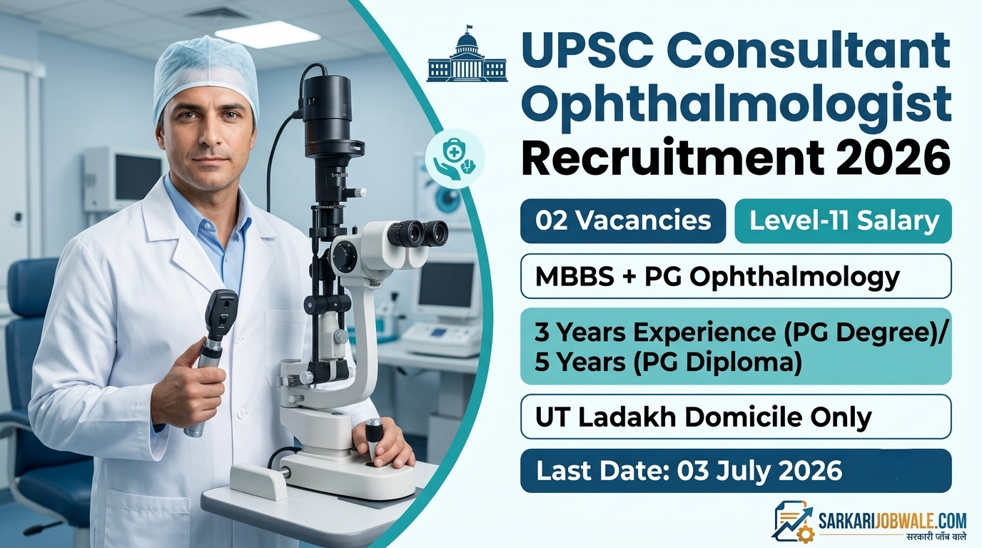 UPSC Consultant Ophthalmologist Recruitment 2026 for 02 Level-11 vacancies in UT Ladakh Health Department