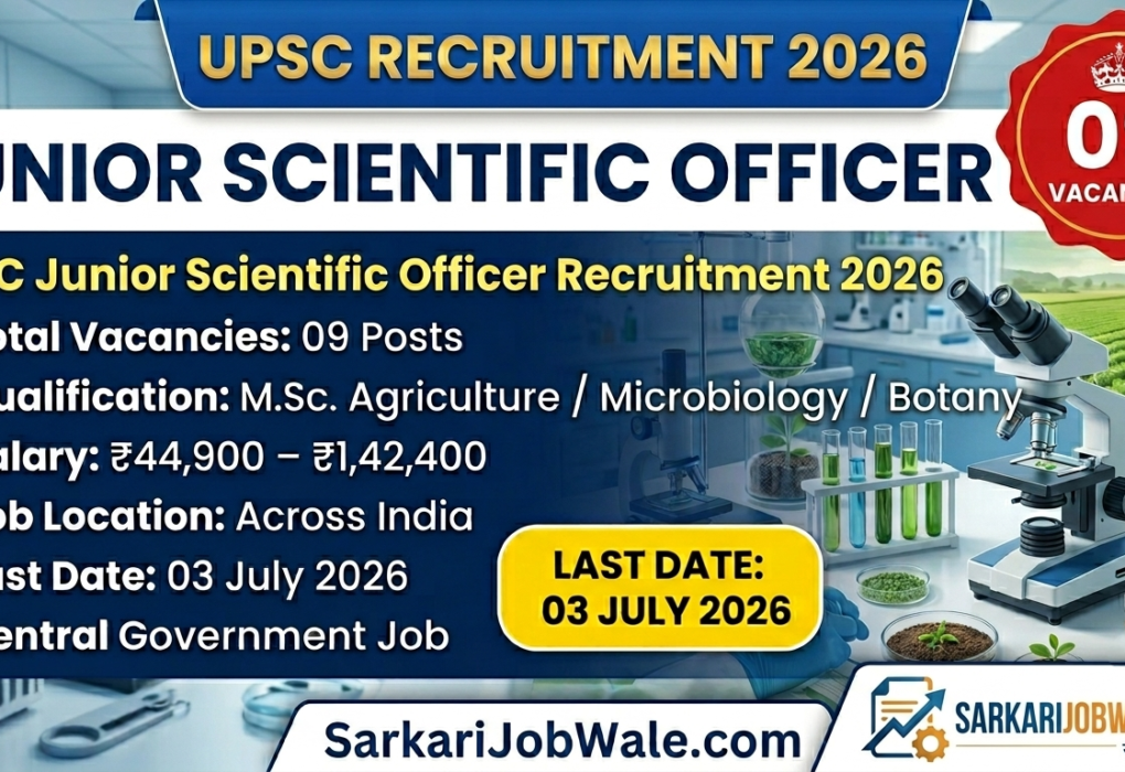 UPSC Junior Scientific Officer Recruitment 2026 featured image showing 09 vacancies and application deadline.