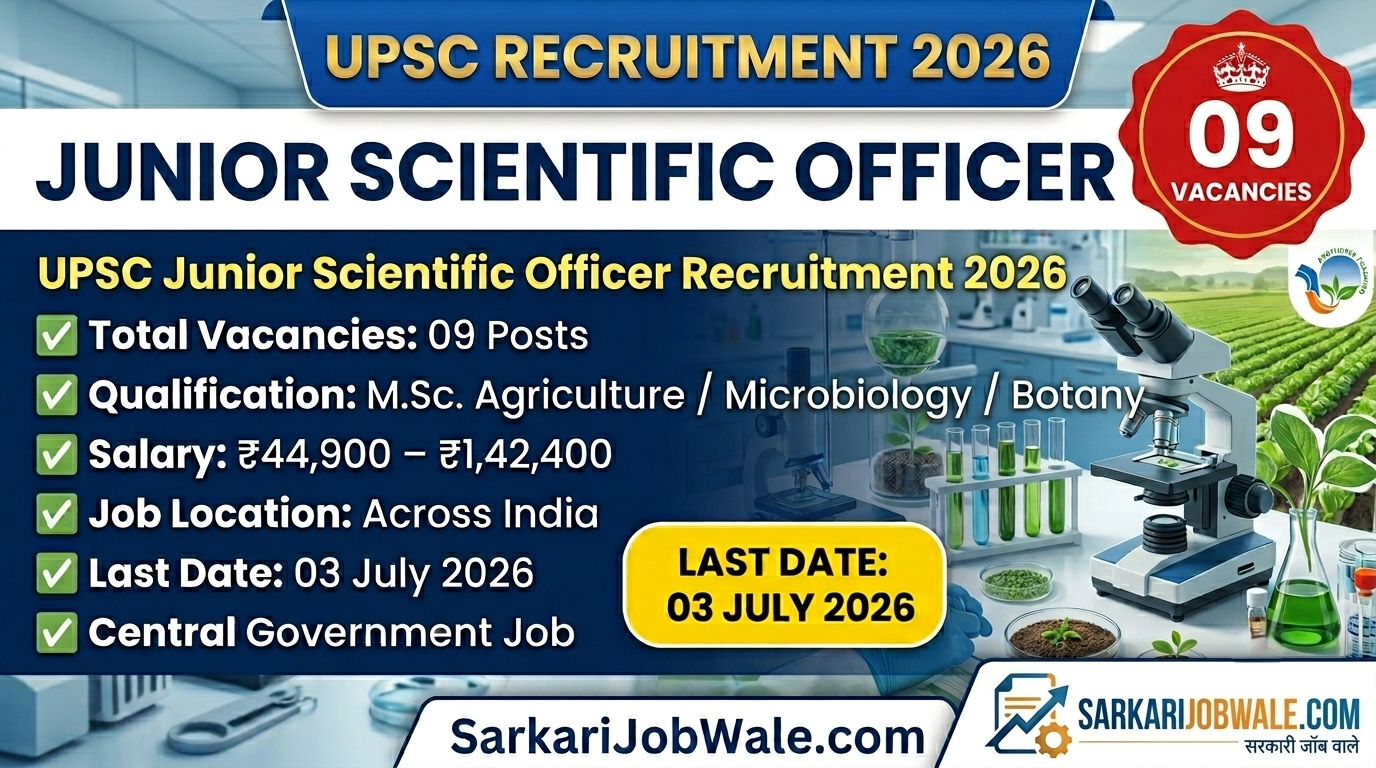 UPSC Junior Scientific Officer Recruitment 2026 featured image showing 09 vacancies and application deadline.