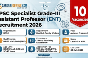 UPSC Assistant Professor ENT Recruitment 2026 Notification for 10 Group A Vacancies