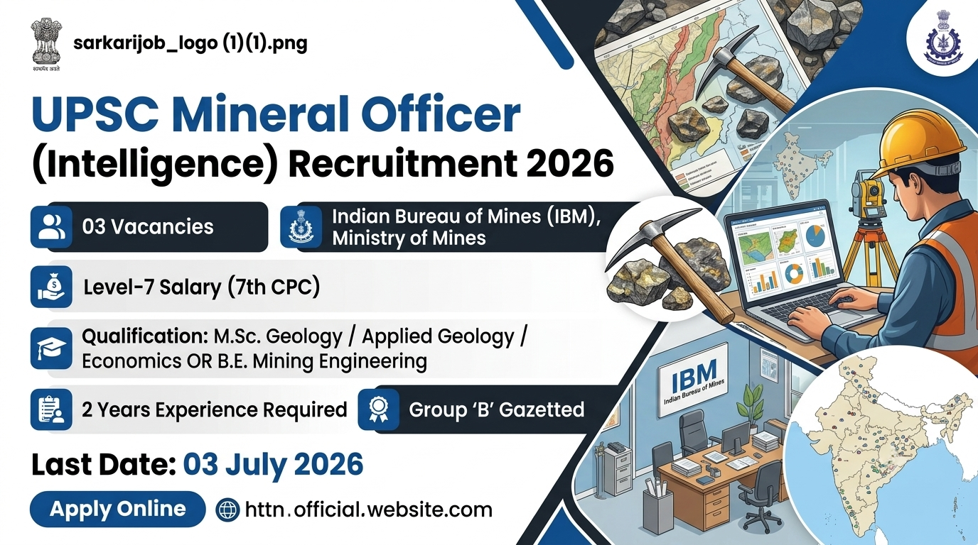 UPSC Mineral Officer Intelligence Recruitment 2026 notification for Indian Bureau of Mines.
