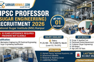 UPSC Professor Sugar Engineering Recruitment 2026 for National Sugar Institute
