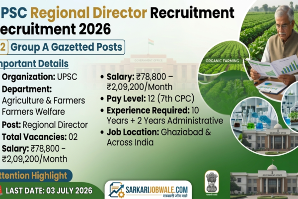 UPSC Regional Director Recruitment 2026 Apply Online for 02 Posts