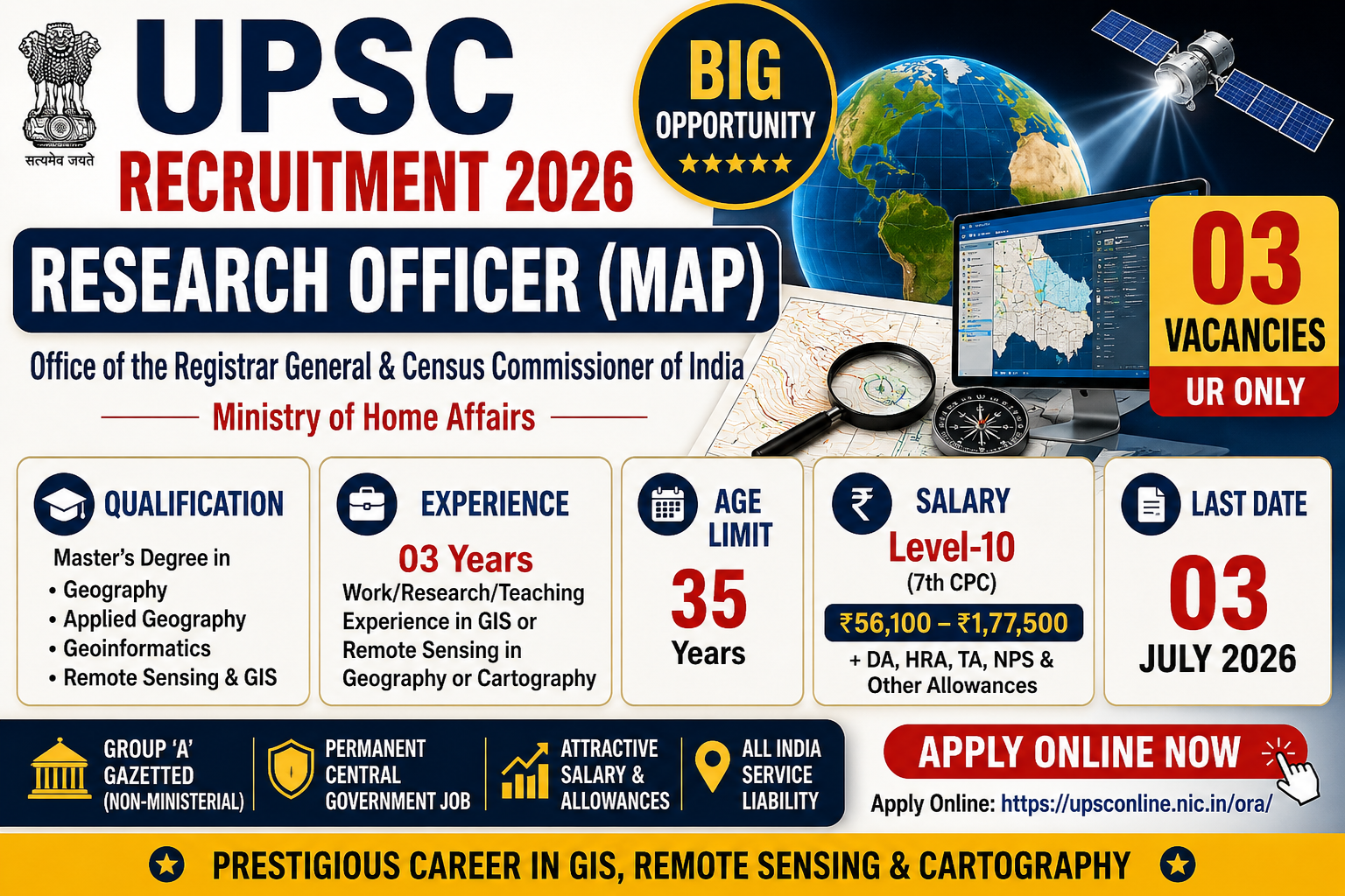 UPSC Research Officer Map Recruitment 2026 Notification for 03 Posts