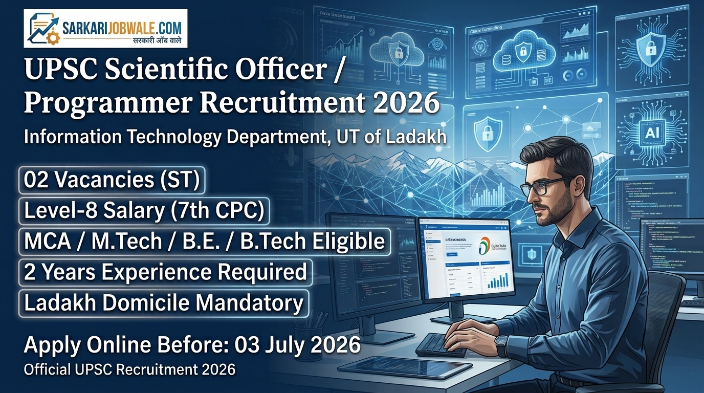 UPSC Scientific Officer Programmer Recruitment 2026 for Information Technology Department UT Ladakh.