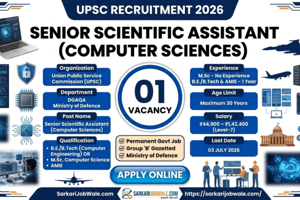 UPSC Senior Scientific Assistant Computer Sciences Recruitment 2026 notification with Level 7 salary, qualification, age limit and last date.