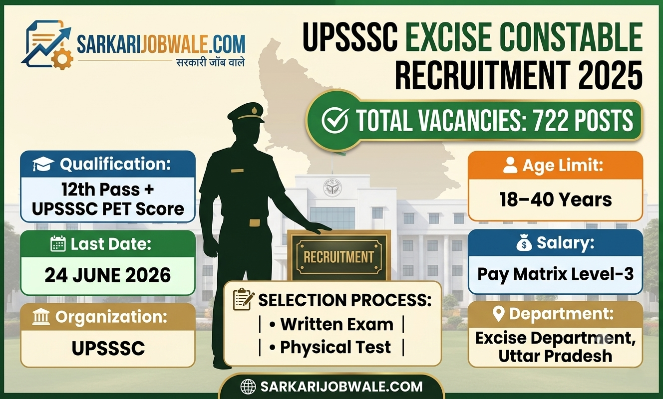 UPSSSC Excise Constable Recruitment 2025 notification for 722 vacancies