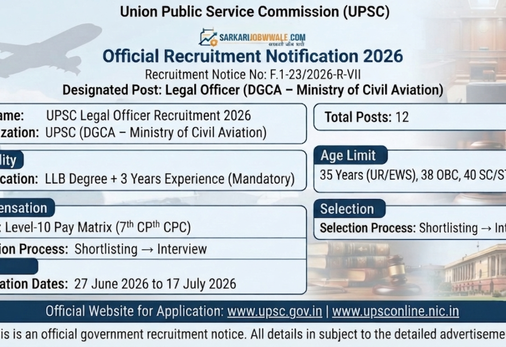 UPSC Legal Officer DGCA Recruitment 2026 Vacancy Notification