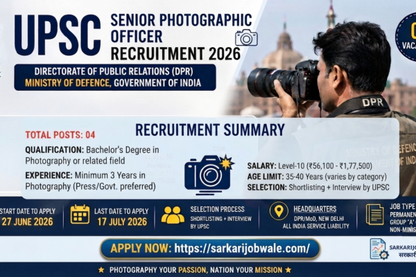 UPSC Senior Photographic Officer Recruitment 2026 Apply Online for 04 Posts
