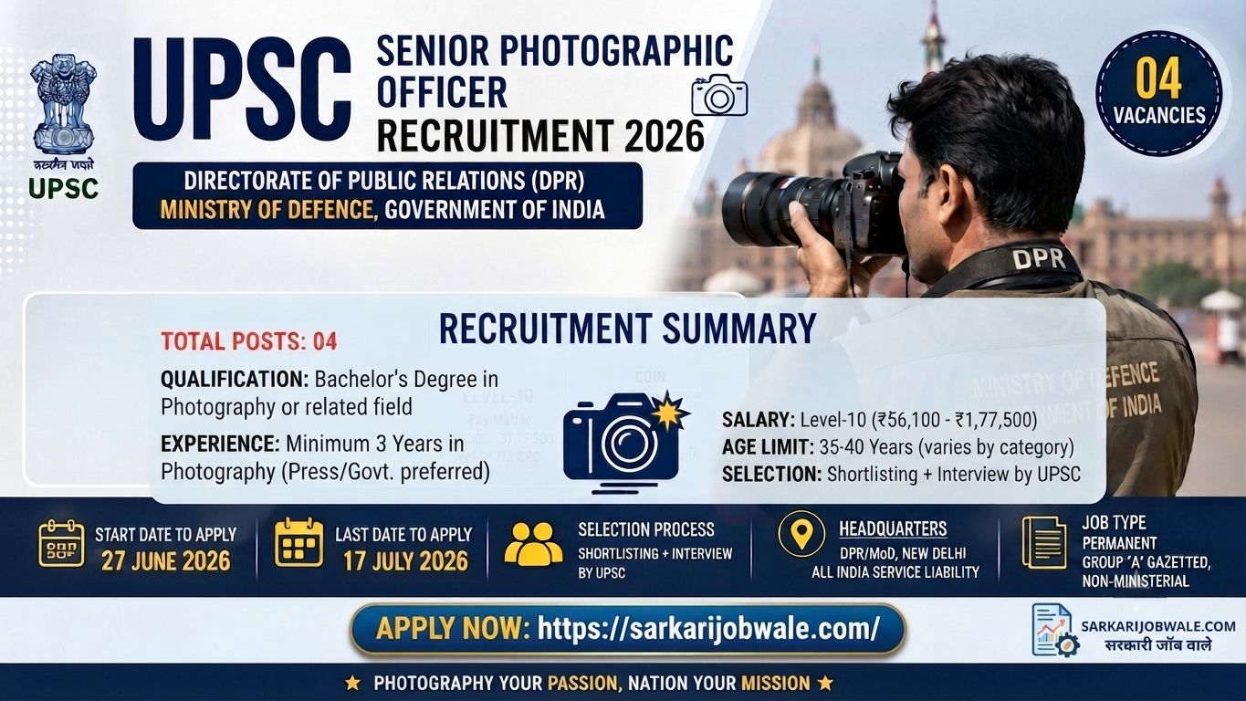 UPSC Senior Photographic Officer Recruitment 2026 Apply Online for 04 Posts