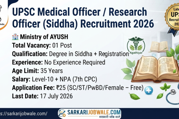 UPSC Medical Officer Research Officer Siddha Recruitment 2026 Notification for 1 Vacancy